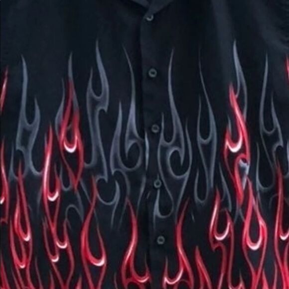 Boys Vintage Flame Fire Bowling Shirt Rock Star Band Concert Casual - Picture 5 of 5